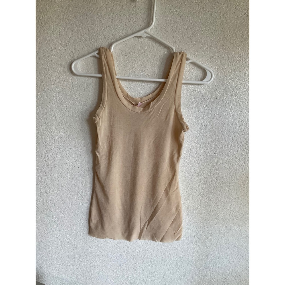 Sweet Pea by Stacy Frati Beige Mesh Tank Top Scoop Neck Sleeveless Layering Med